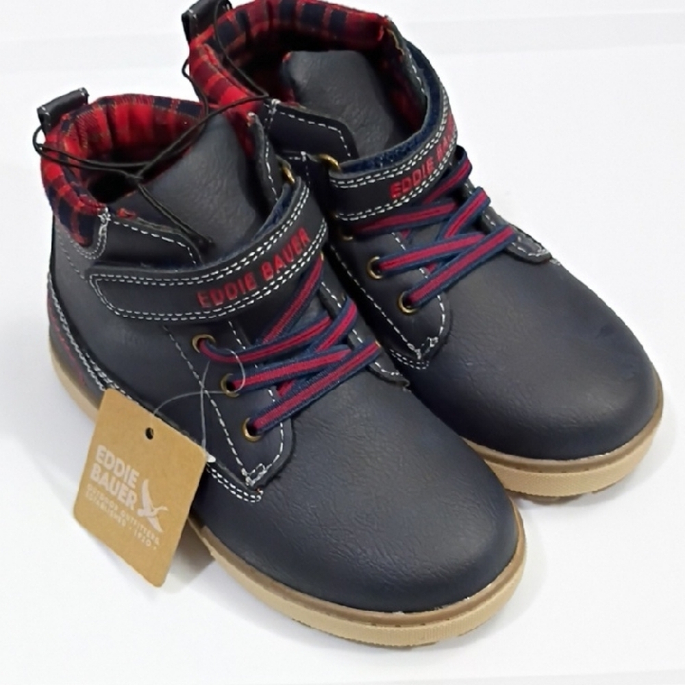 EDDIE BAUER Boys High-top Boots - Navy and Red - SIZE 11 NWT
